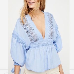 Free People Drive Mad Lace Ruffle Top Blouse Shirt